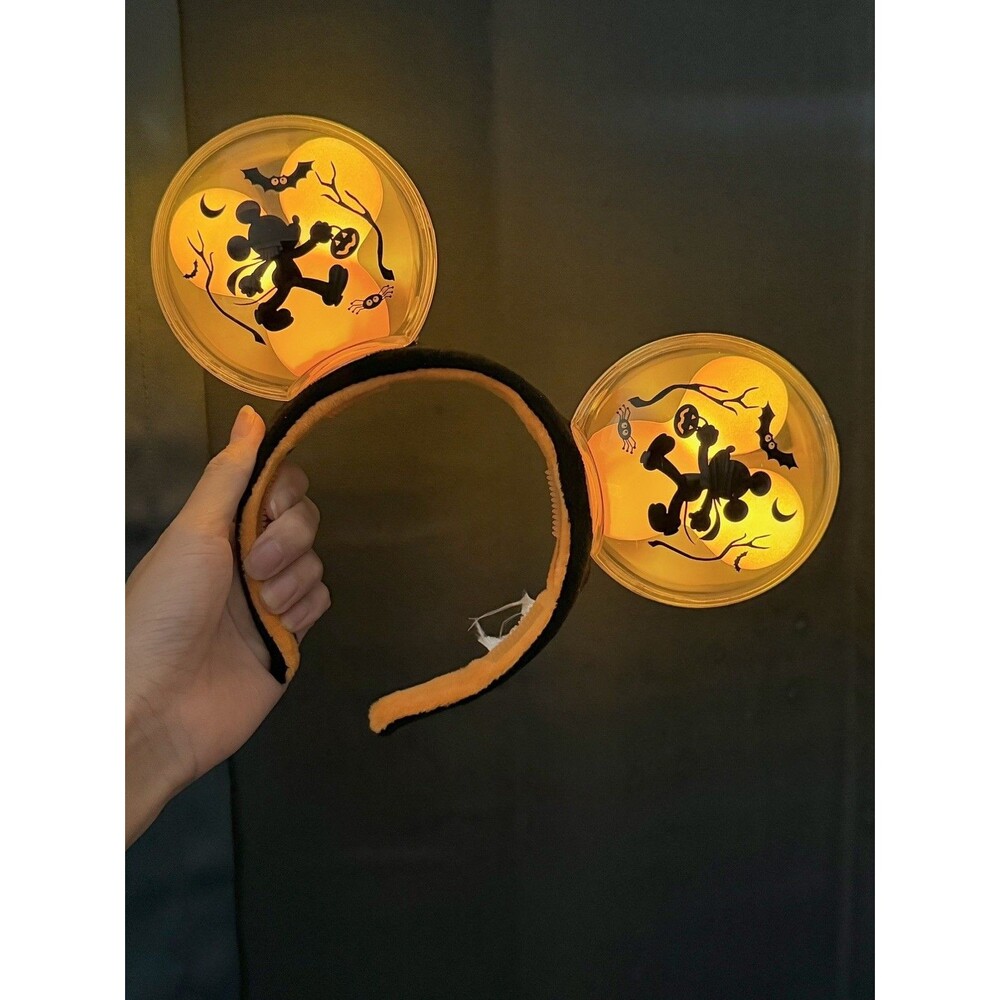 Disney Parks Mickey Mouse Halloween Balloon Light Up Ears Headband Orange RARE